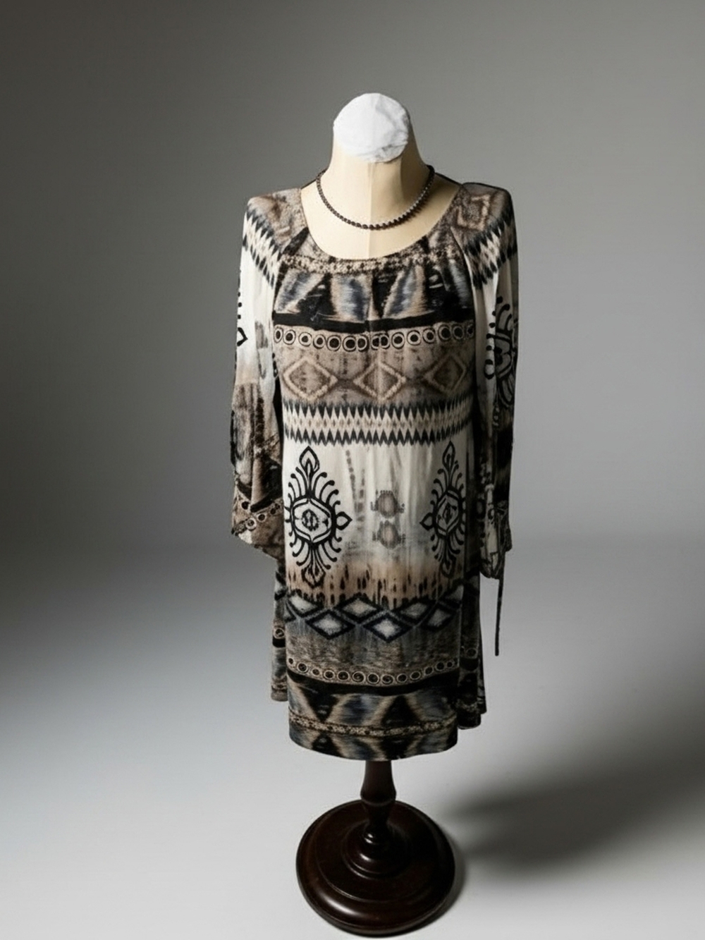 By Together Cream, Black and Brown Printed Mini Dress